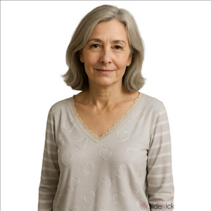 Noracora Gray Hearts Stripes Long Sleeve Top Medium